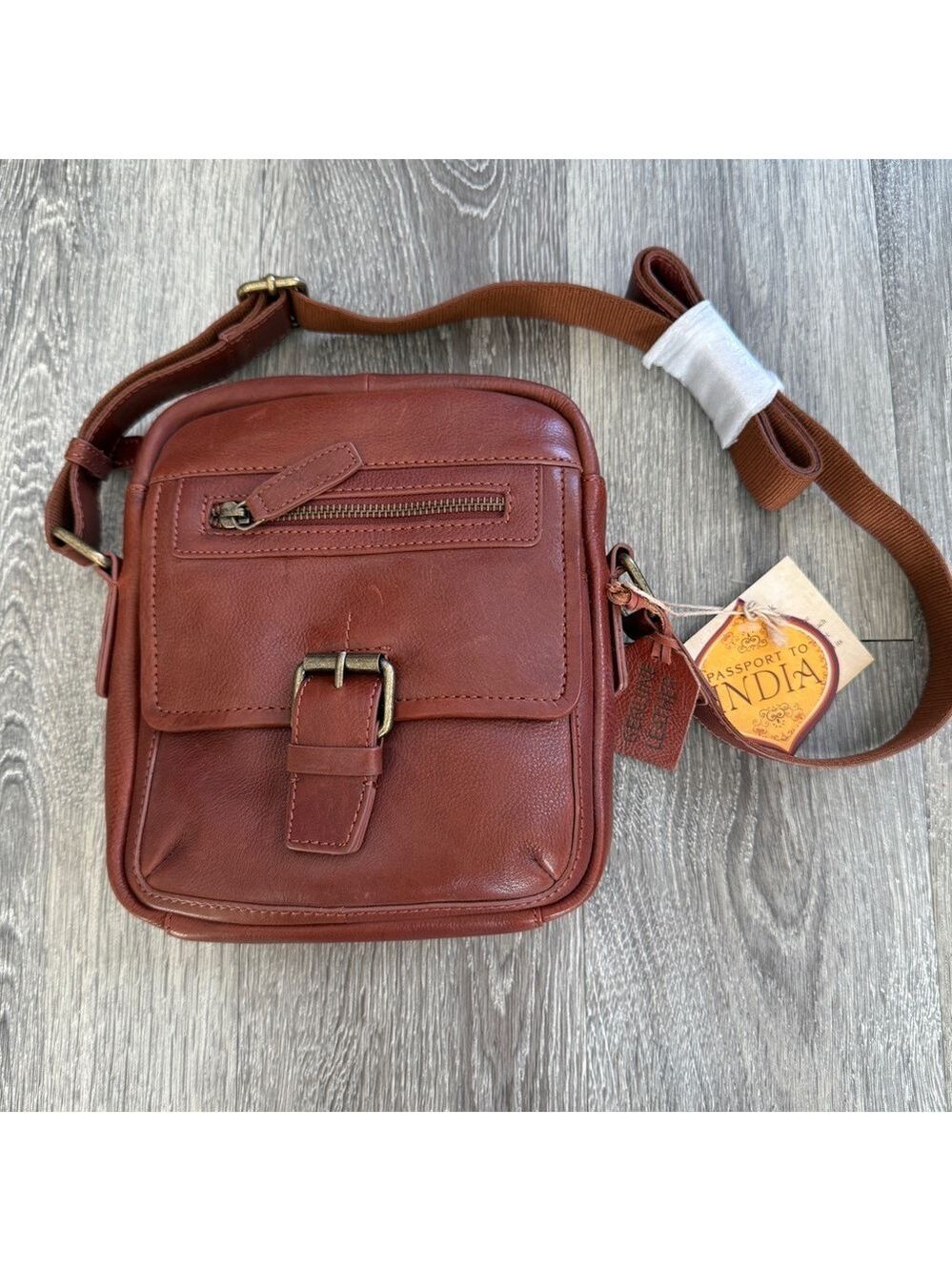 Passport to India Genuine Leather Crossbody Bag
